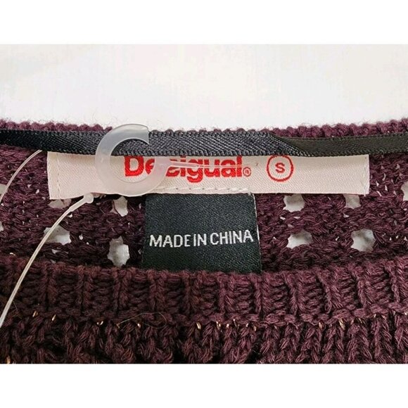 NWT Size US XS Desigual Burgundy Brown Knit Sweater Floral Oversized - Picture 3 of 6